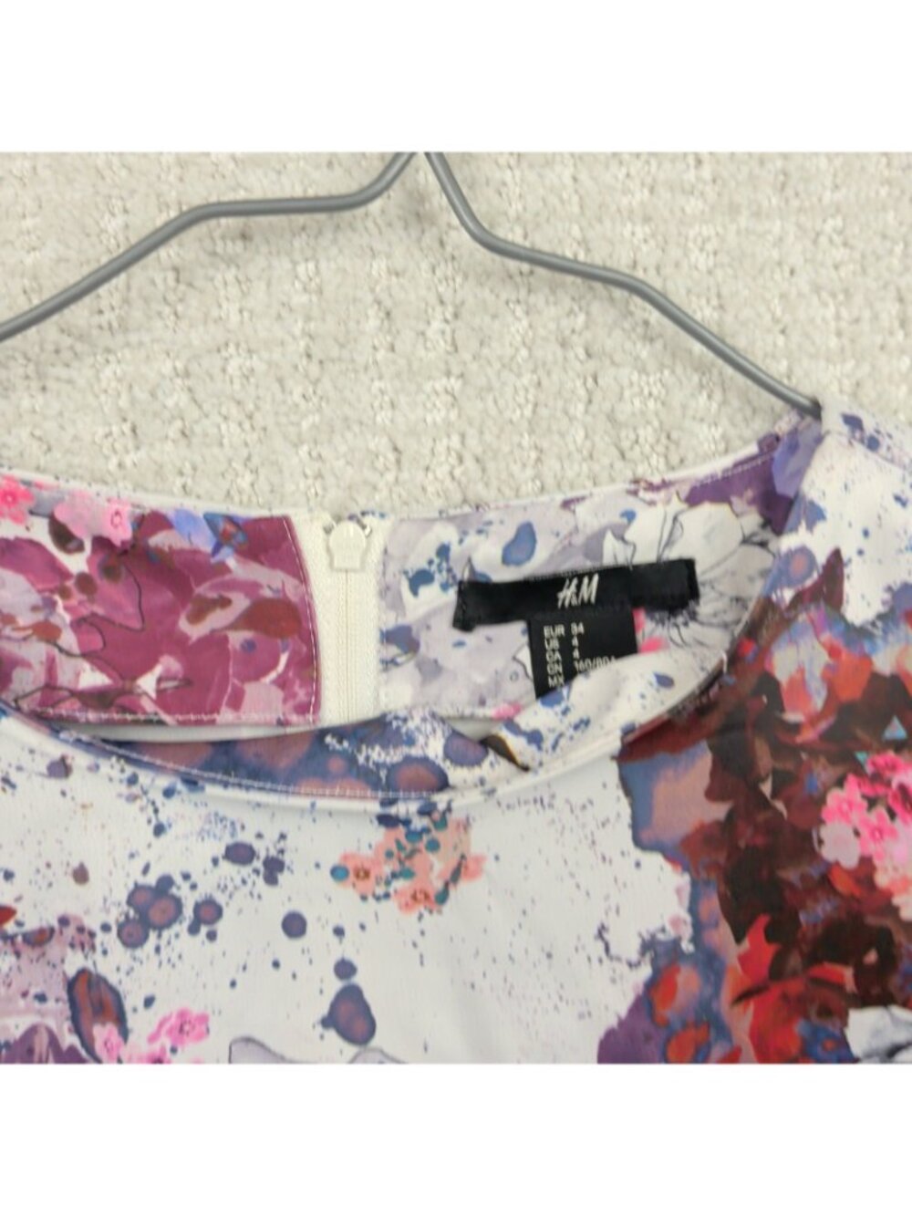 H&M Top Floral Peplum Blouse Boho Folk Indie Flowy Floral Artsy AOP Women Sz 4 - Picture 5 of 11